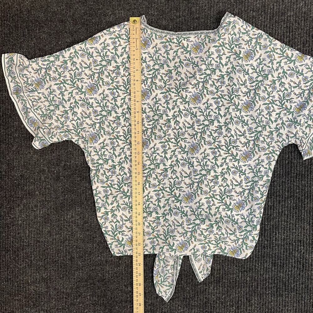 Max Studio Feminine Floral V-Neck Button Front Tie Hem Ruffle Sleeve Blouse S - Picture 9 of 10
